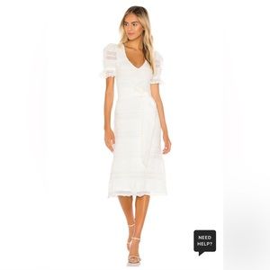 Midi white ruffle trim dress!